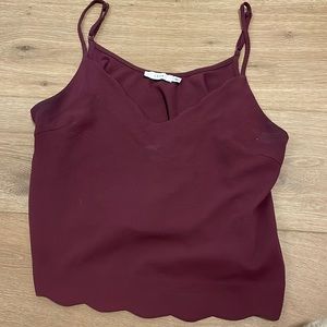 Maroon tank with scalloped neckline